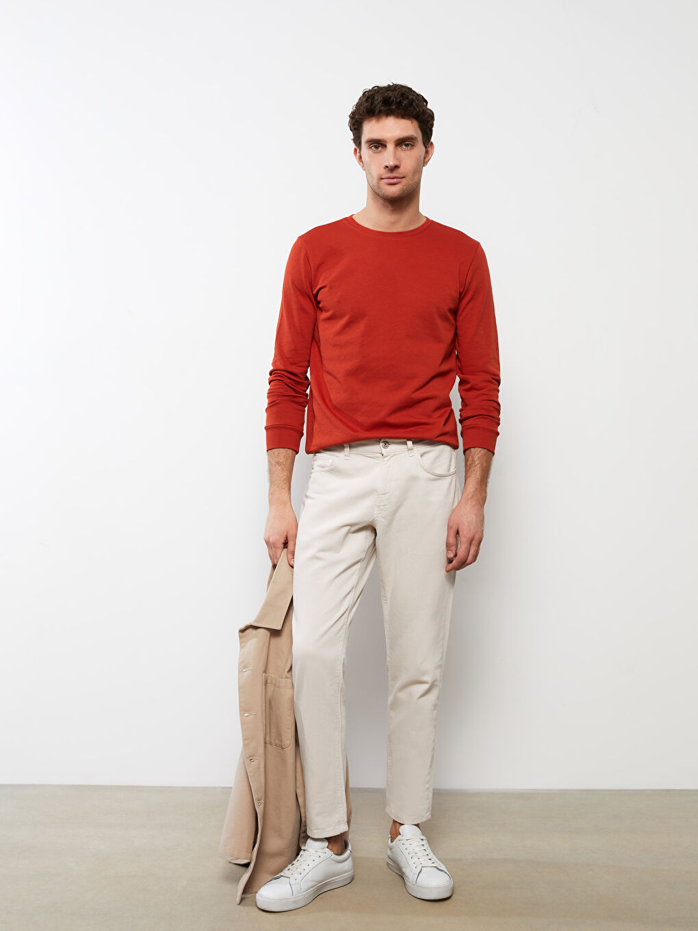 Turuncu Bisiklet Yaka Uzun Kollu Erkek Sweatshirt-1