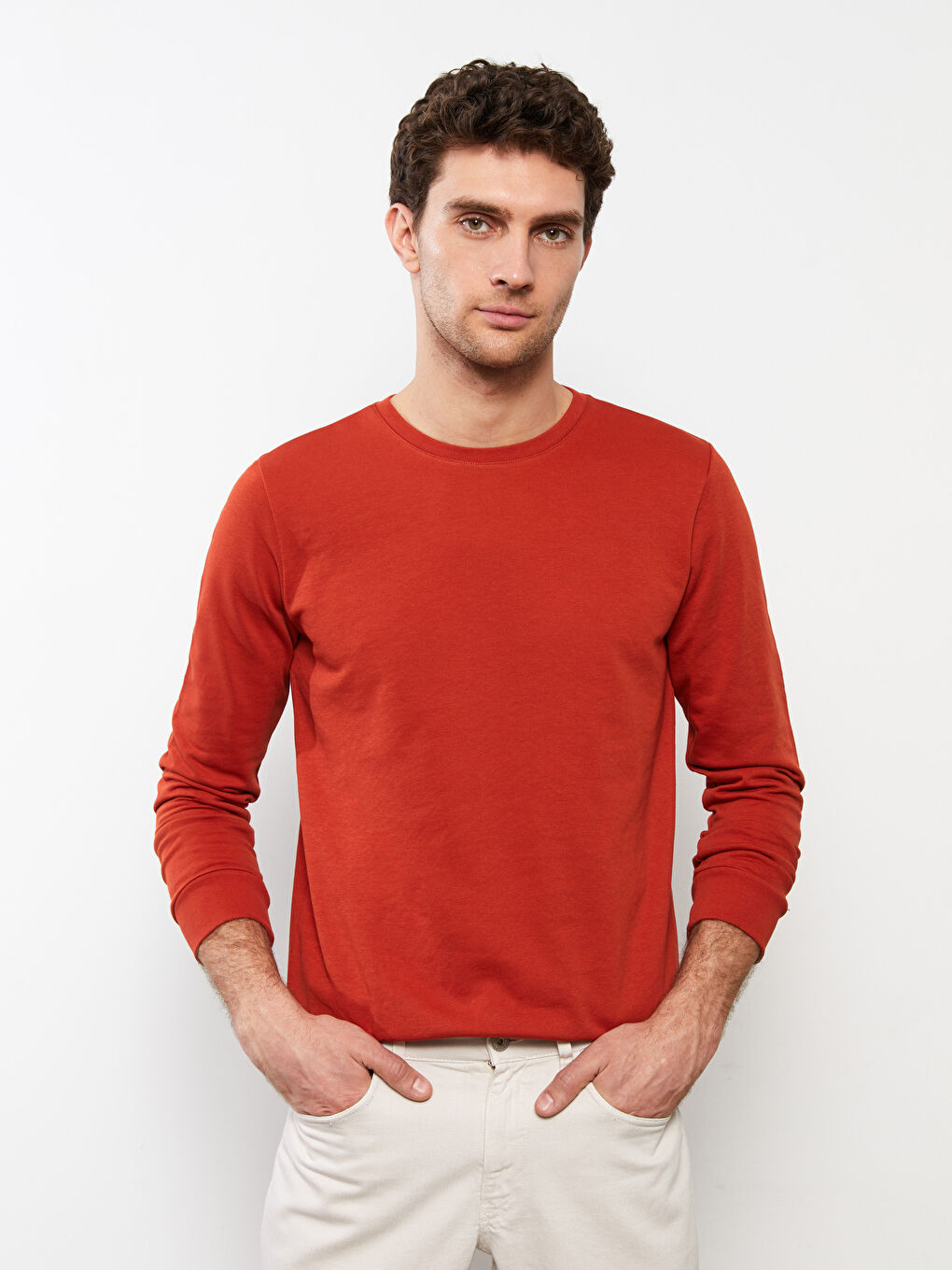 Turuncu Bisiklet Yaka Uzun Kollu Erkek Sweatshirt-2