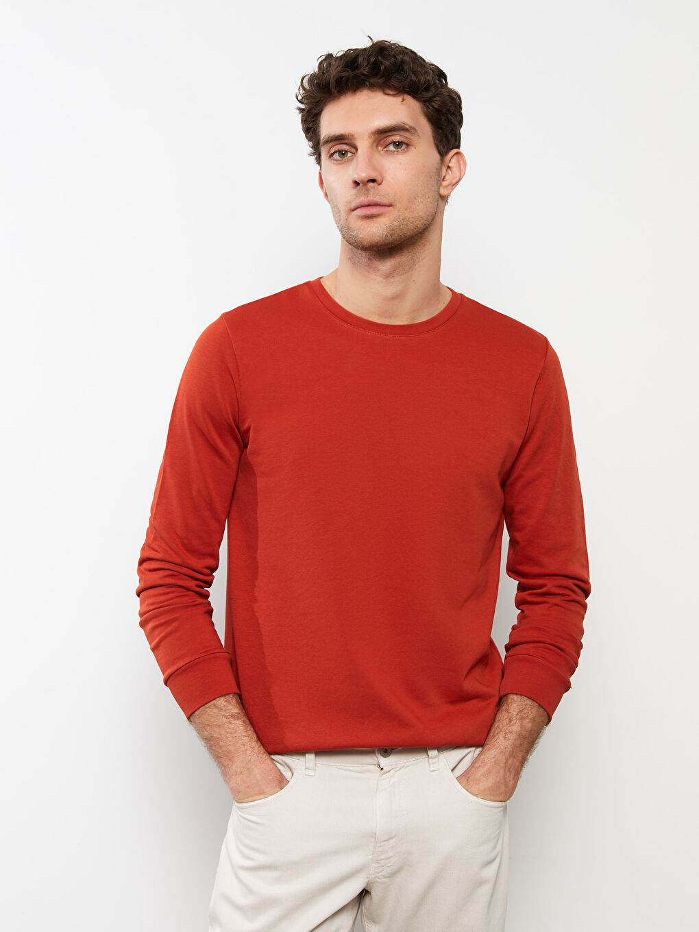 Turuncu Bisiklet Yaka Uzun Kollu Erkek Sweatshirt-3