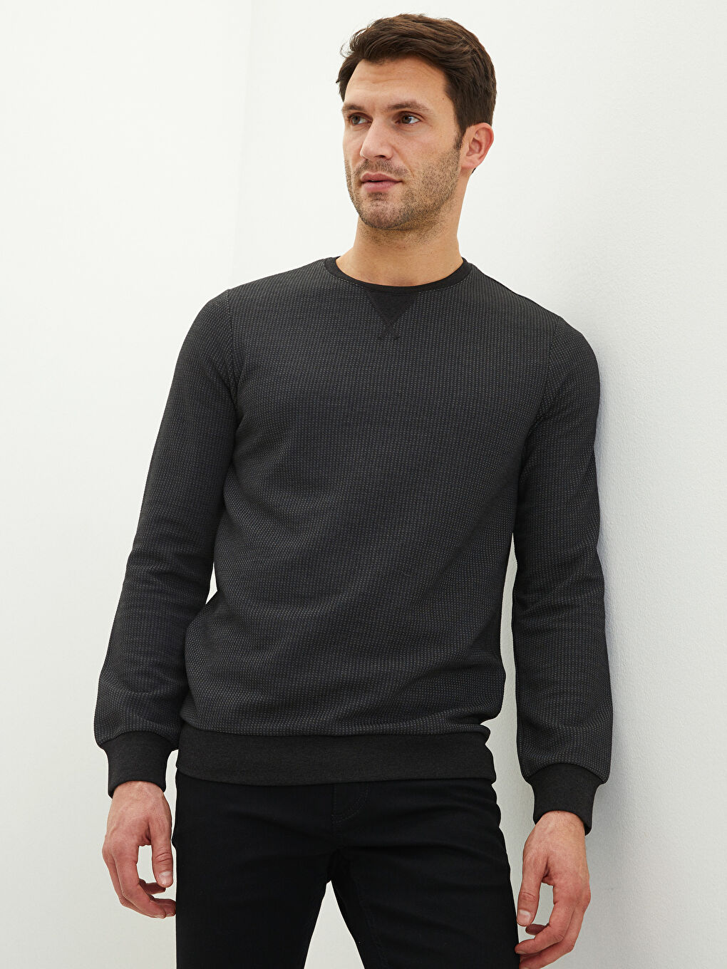 Antrasit Bisiklet Yaka Uzun Kollu Erkek Sweatshirt