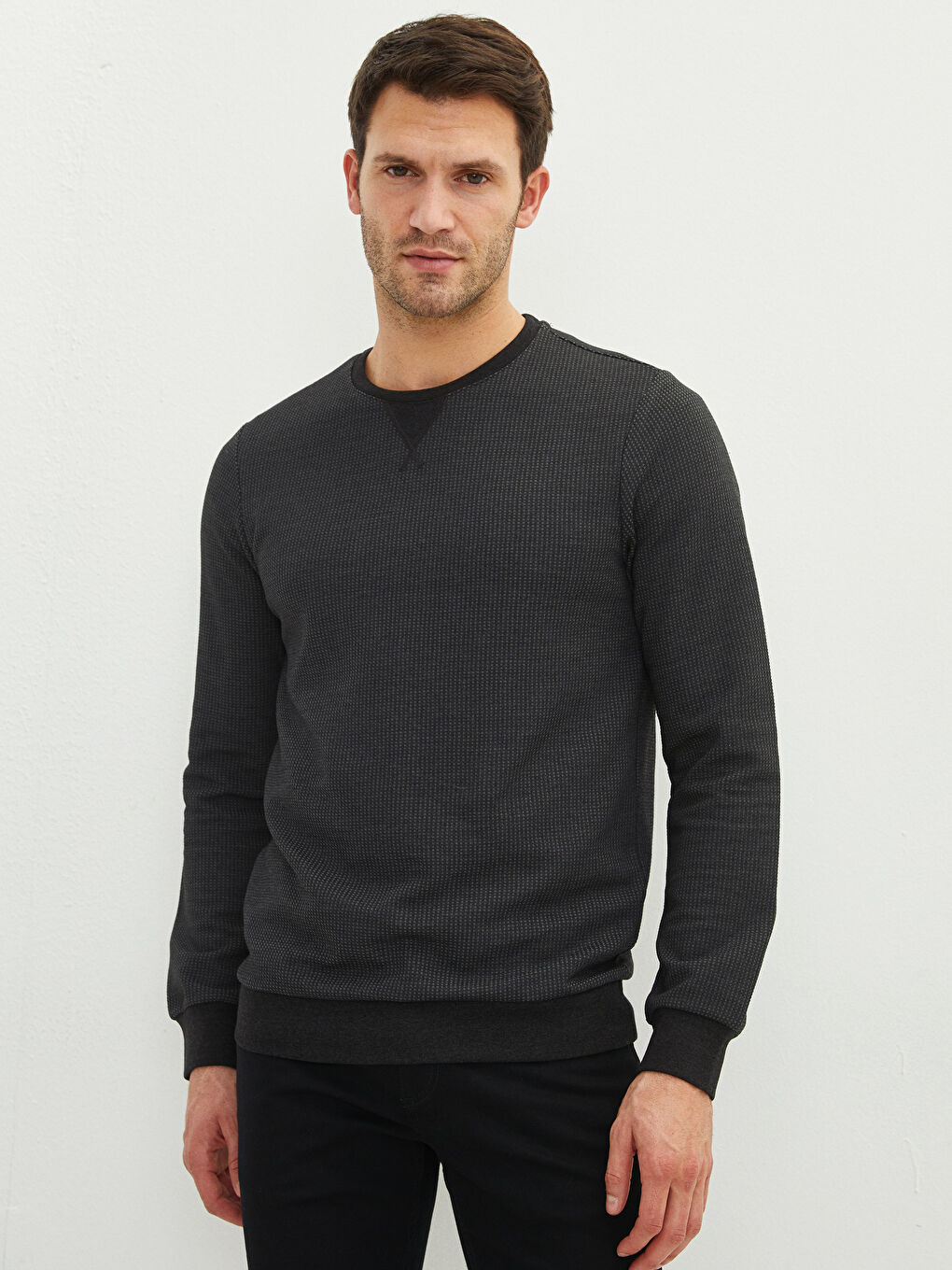 Antrasit Bisiklet Yaka Uzun Kollu Erkek Sweatshirt-1