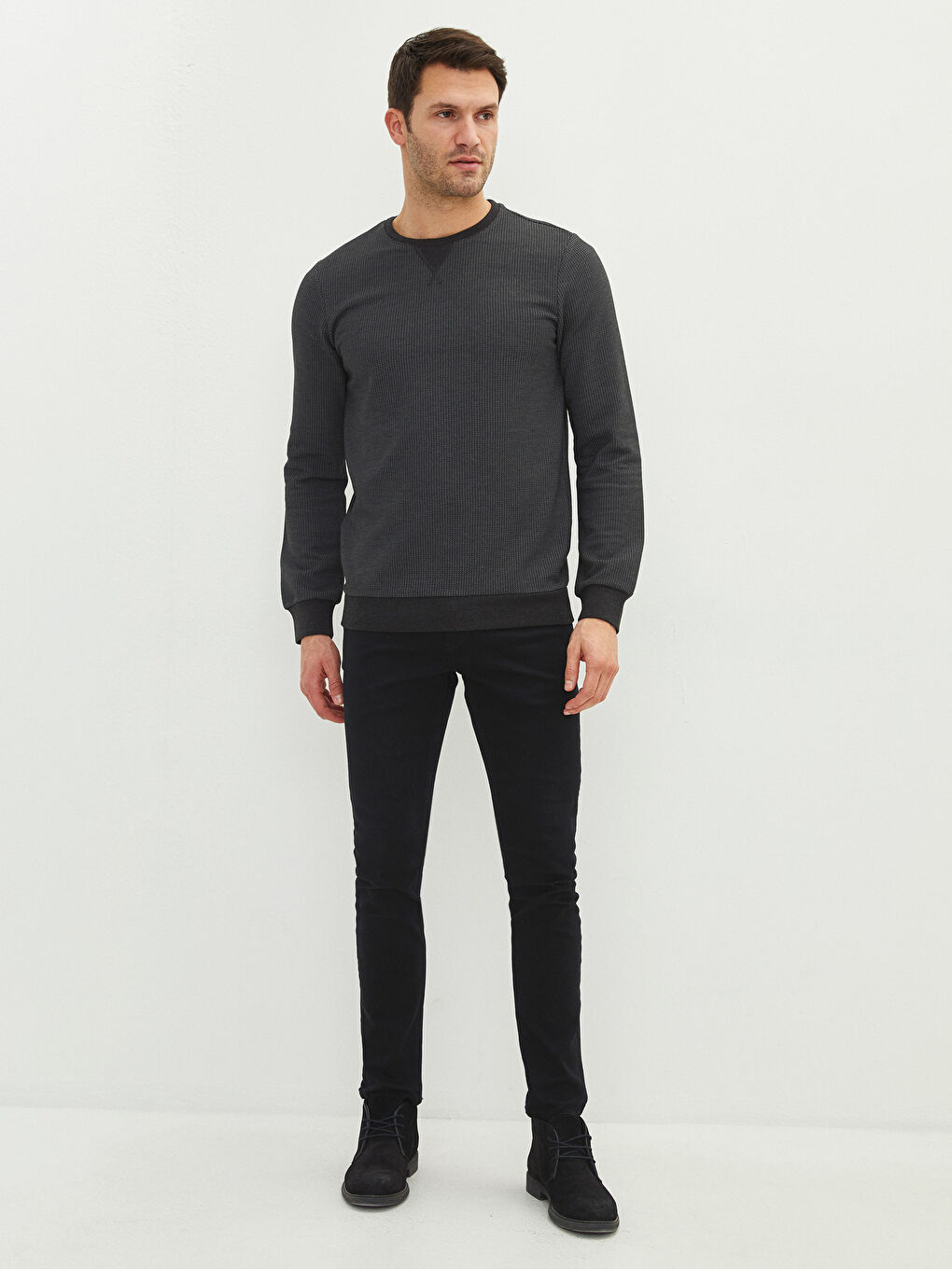 Antrasit Bisiklet Yaka Uzun Kollu Erkek Sweatshirt-2