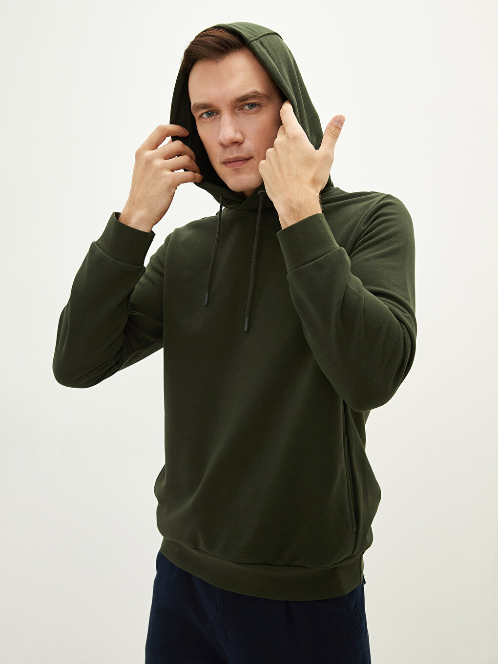 Basic Men's Hooded Hoodie with Long Sleeve -S20910Z8-JET