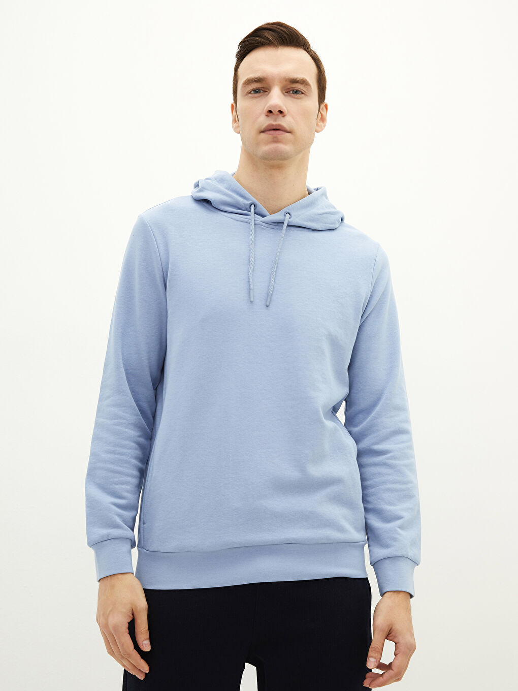 Mavi Uzun Kollu Basic Erkek Hoodie