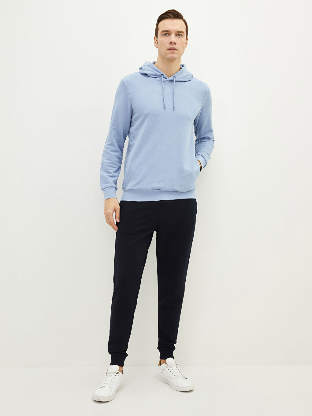 Mavi Uzun Kollu Basic Erkek Hoodie-2