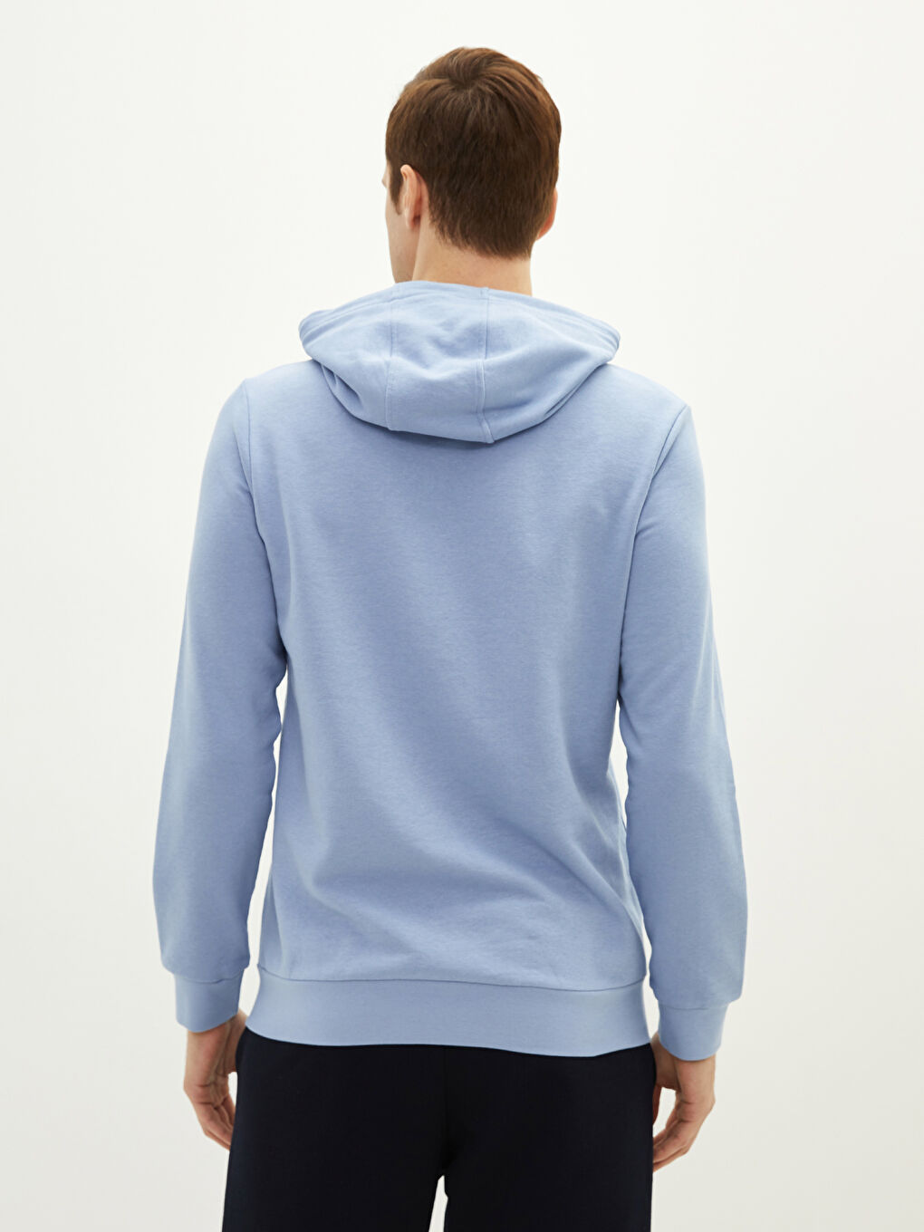 Mavi Uzun Kollu Basic Erkek Hoodie-4