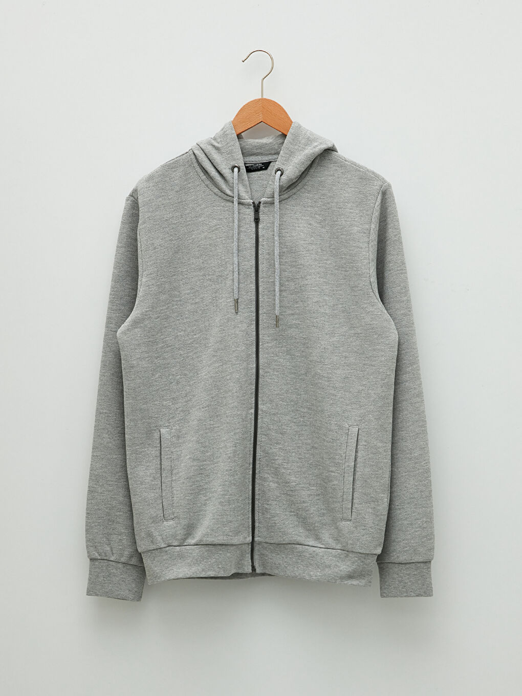 Gri Kapüşonlu Uzun Kollu Erkek Fermuarlı Sweatshirt-5