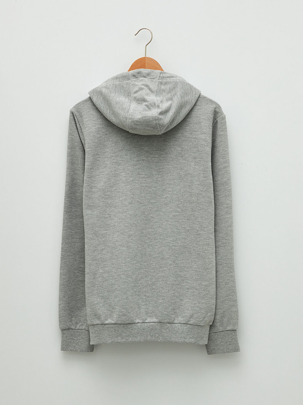 Gri Kapüşonlu Uzun Kollu Erkek Fermuarlı Sweatshirt-6