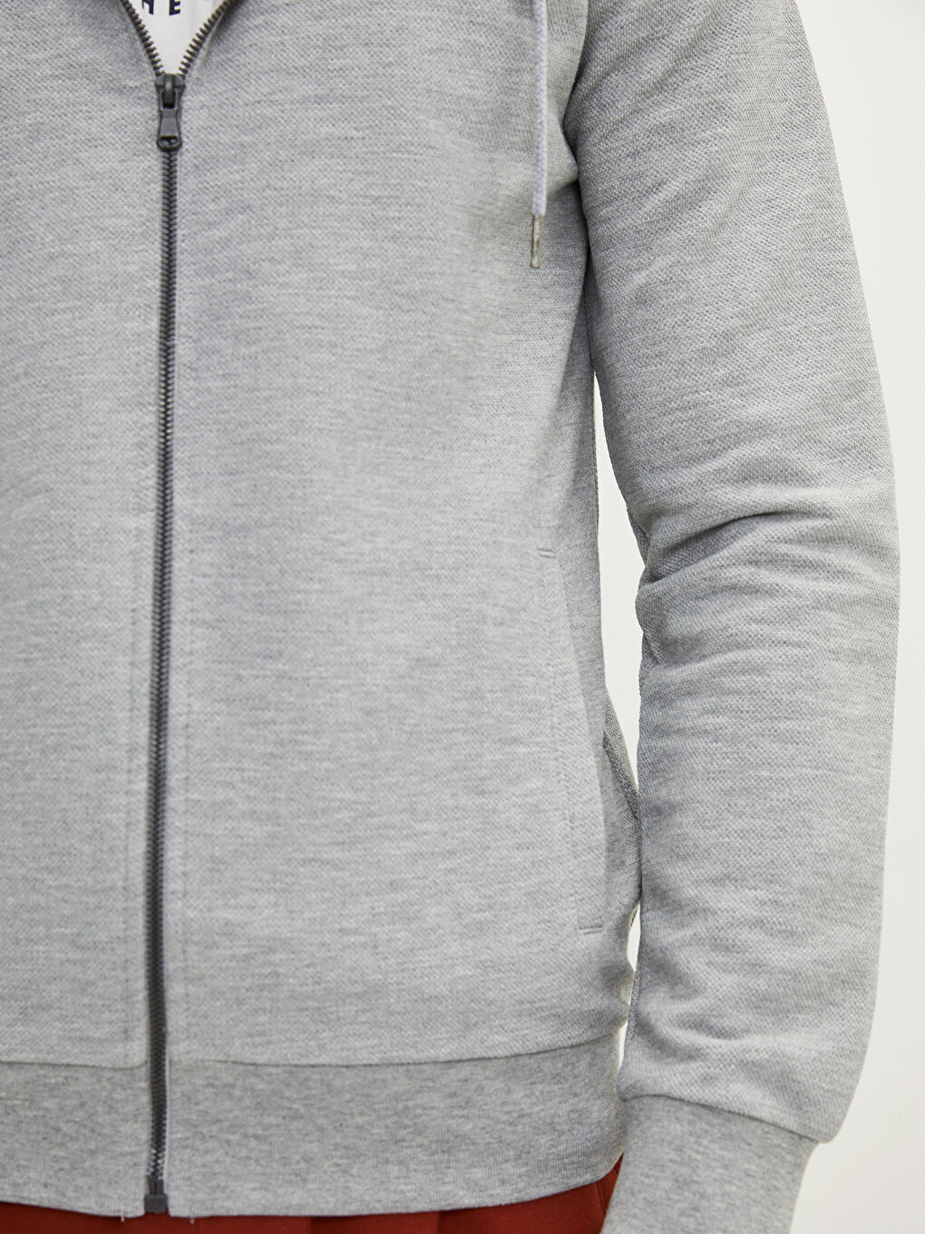 Gri Kapüşonlu Uzun Kollu Erkek Fermuarlı Sweatshirt-3