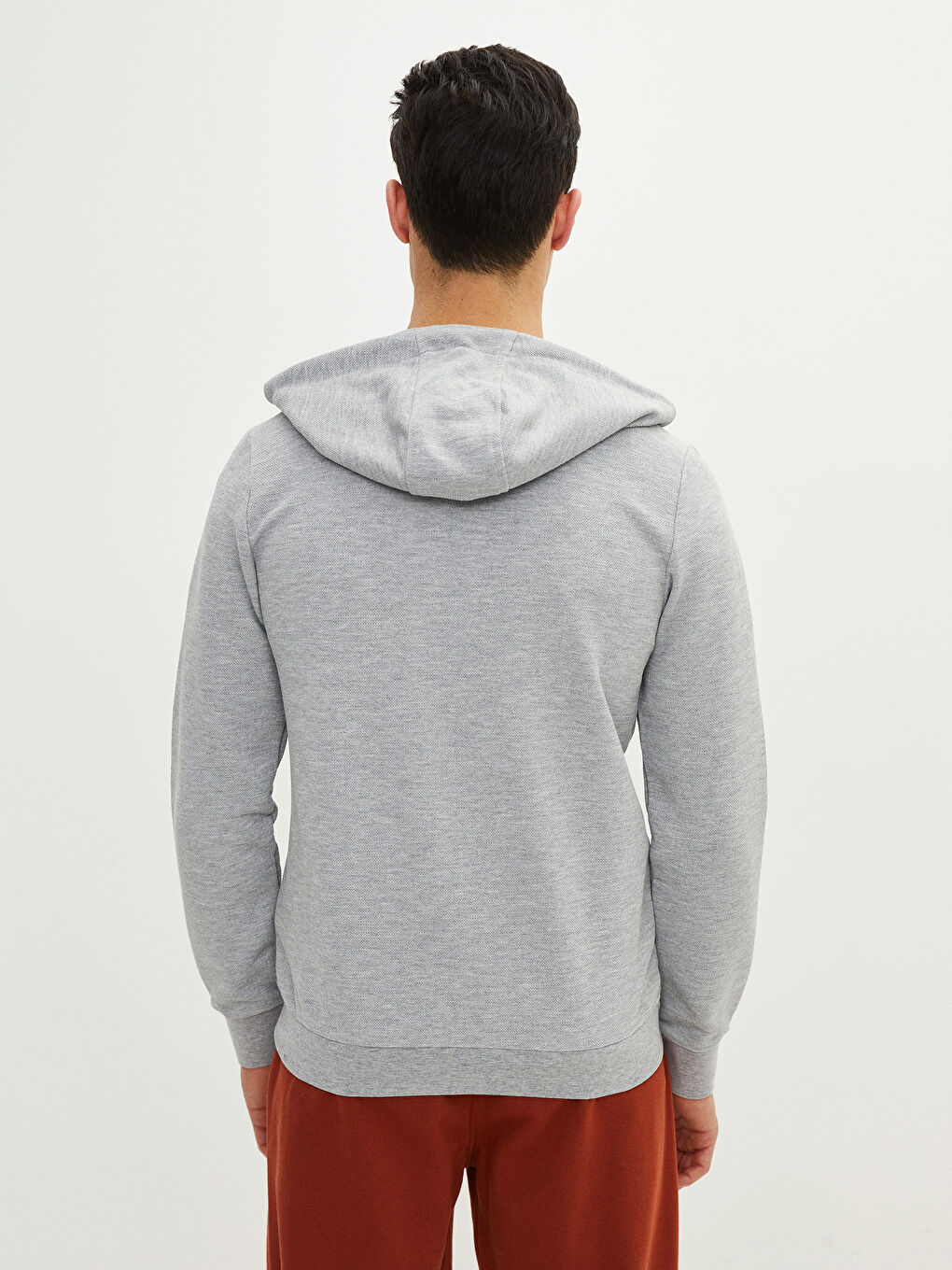 Gri Kapüşonlu Uzun Kollu Erkek Fermuarlı Sweatshirt-4