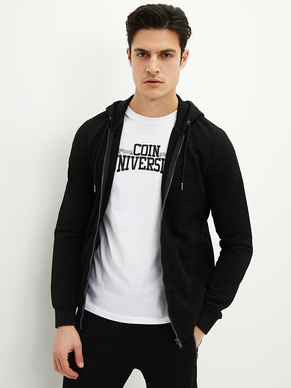 Hooded Long Sleeve Men's Zip-up Sweatshirt