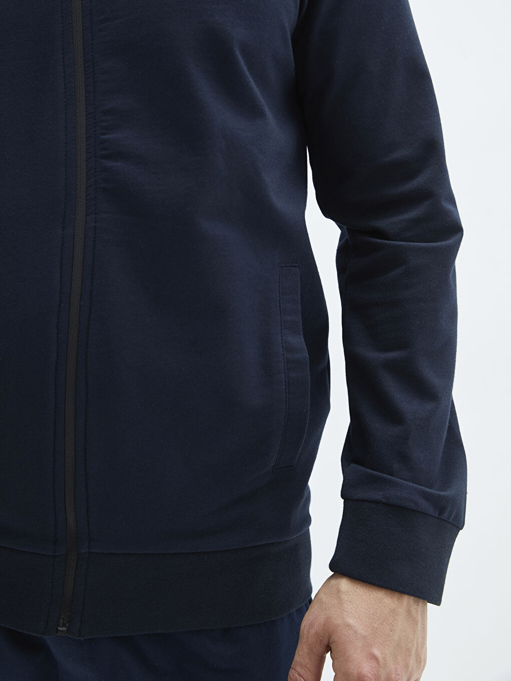 LCWAIKIKI Basic Lacivert Kapüşonlu Uzun Kollu Erkek Fermuarlı Sweatshirt - 4