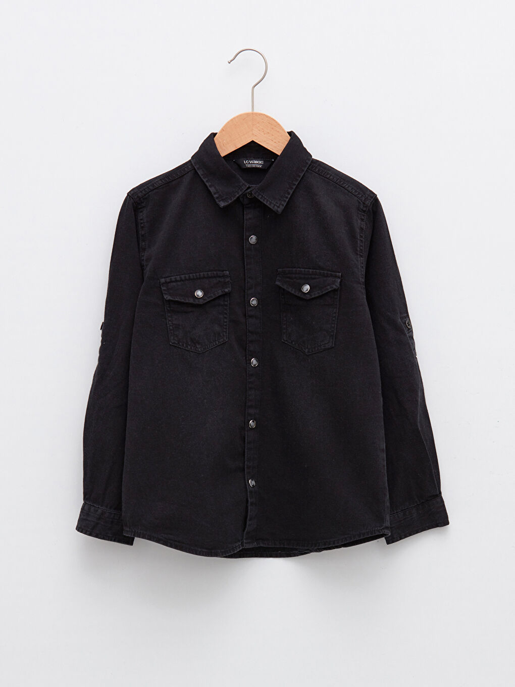 قميص دِنيم للأولاد بأكمام طويلة أساسي