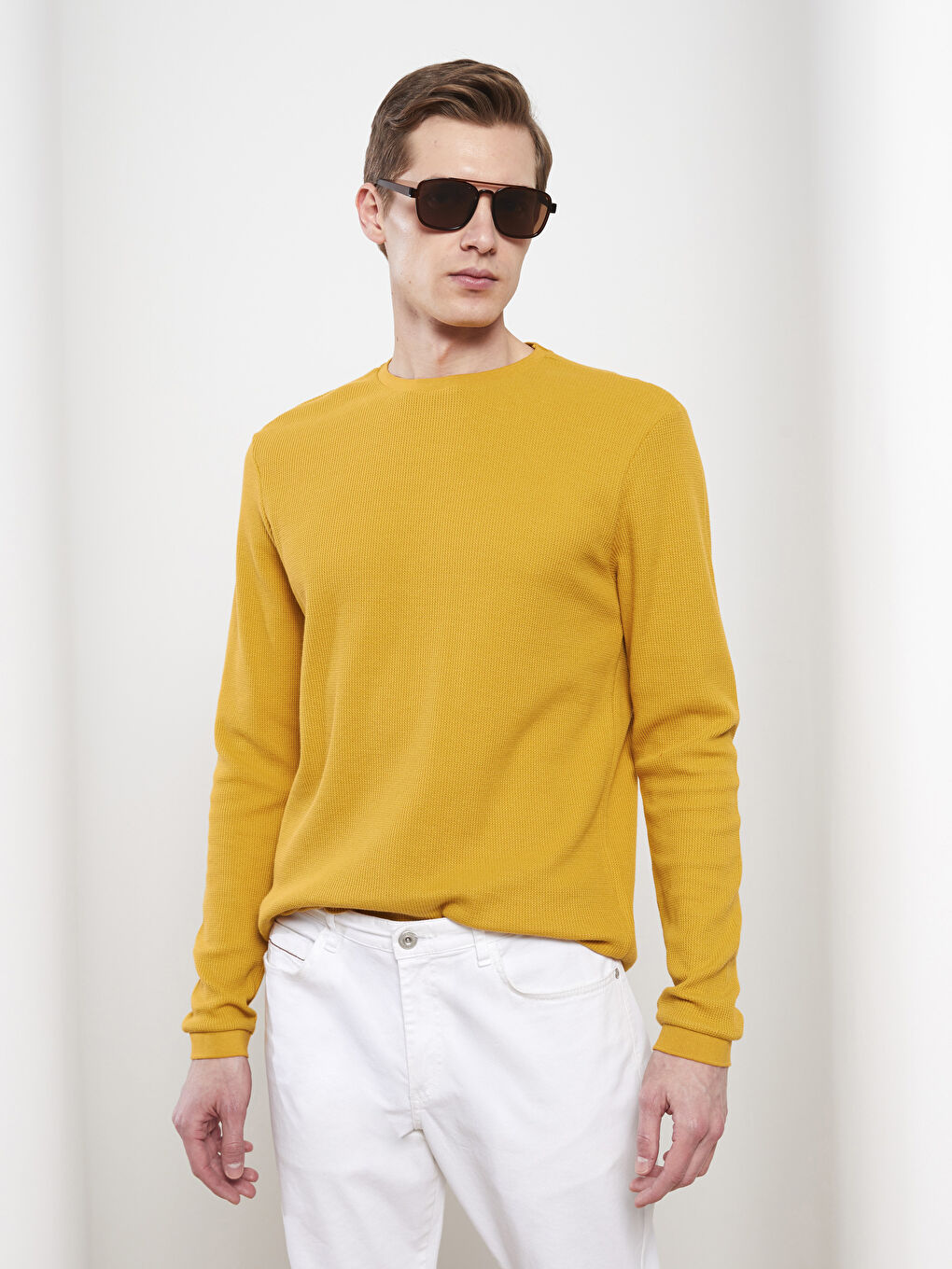 Sarı Bisiklet Yaka Uzun Kollu Erkek Tişört-2