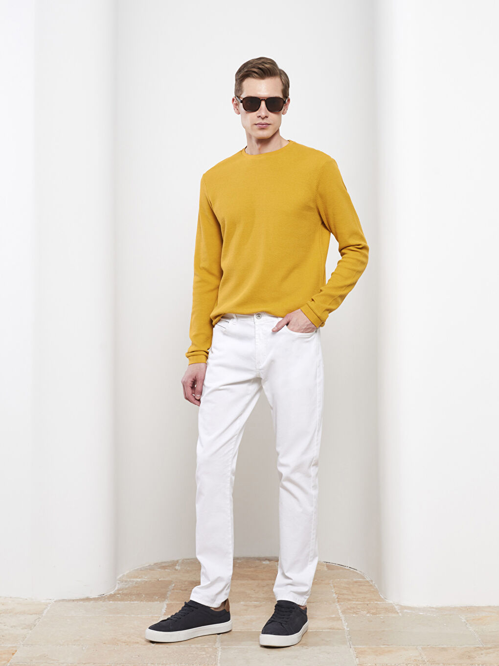 Sarı Bisiklet Yaka Uzun Kollu Erkek Tişört-3