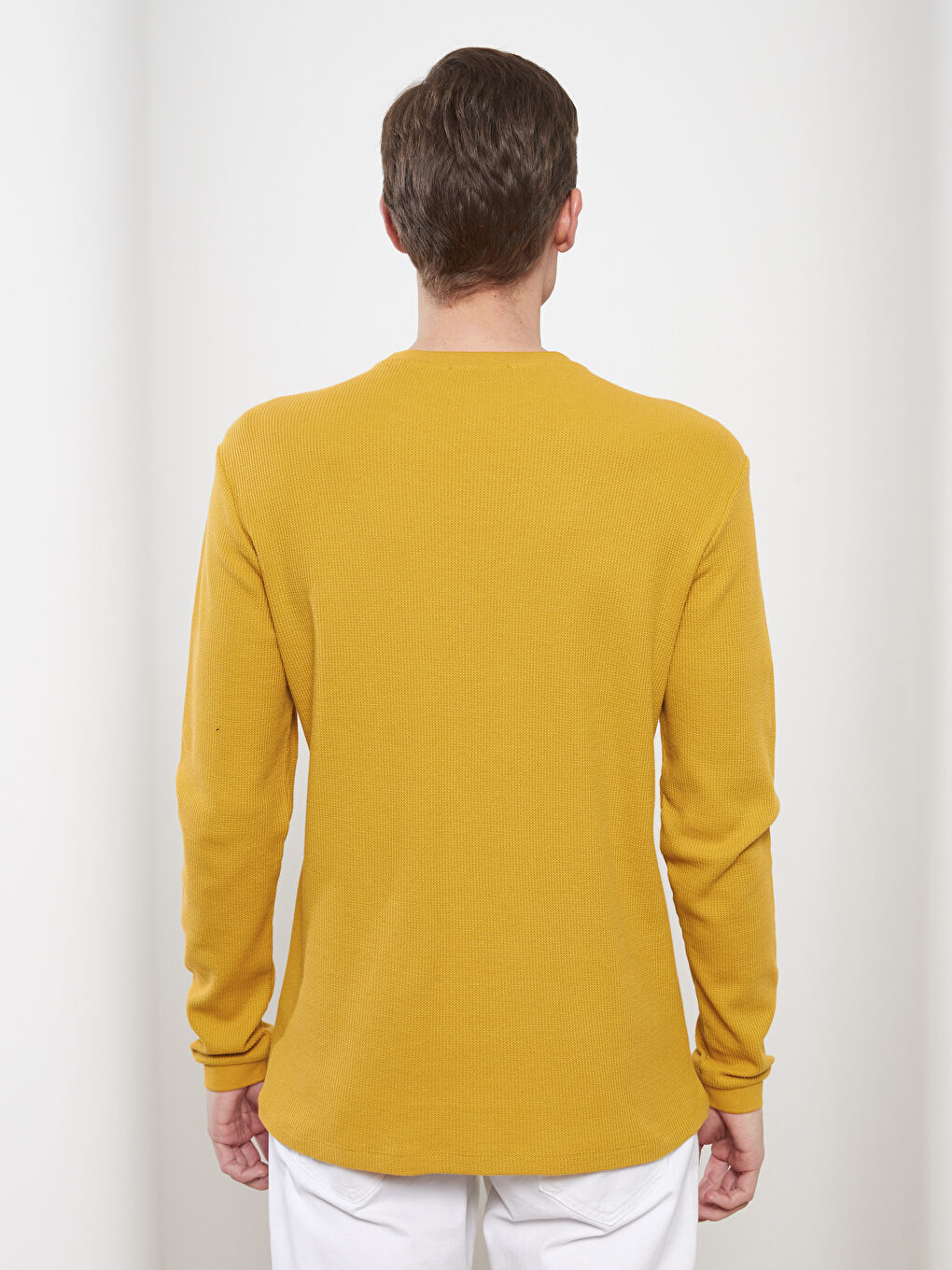 Sarı Bisiklet Yaka Uzun Kollu Erkek Tişört-4