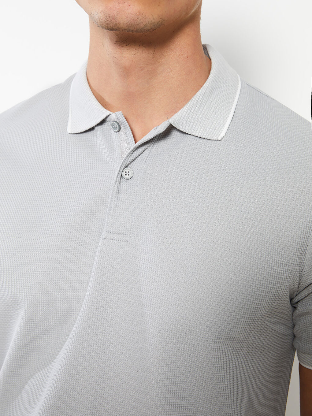 Gri Polo Yaka Kısa Kollu Erkek Tişört-3