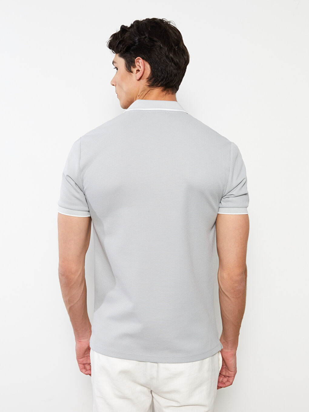 Gri Polo Yaka Kısa Kollu Erkek Tişört-4