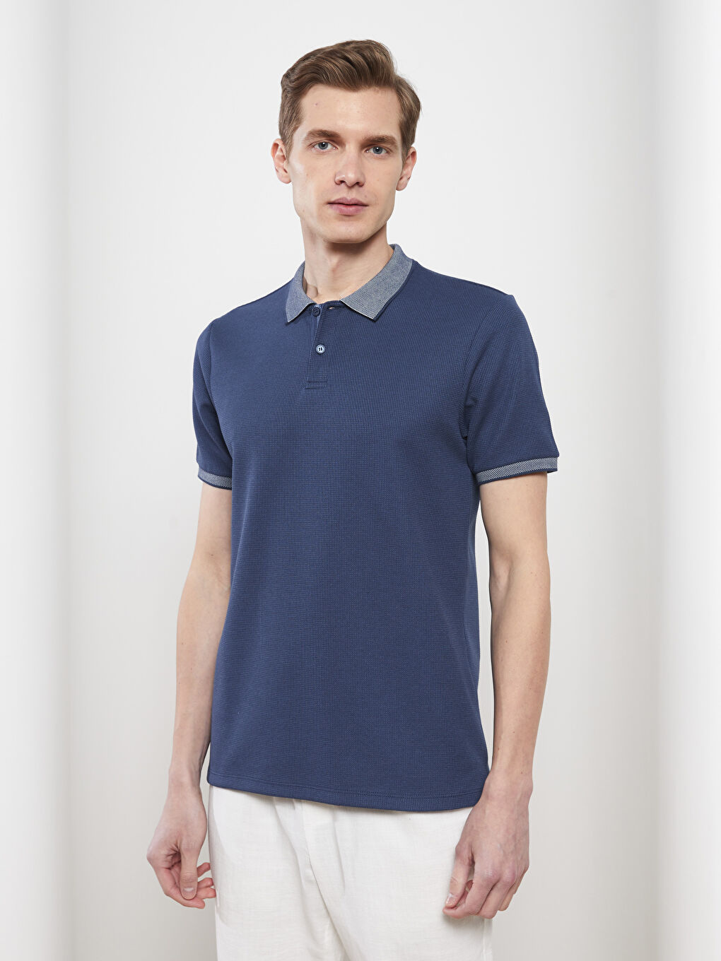 İndigo Polo Yaka Kısa Kollu Erkek Tişört-1