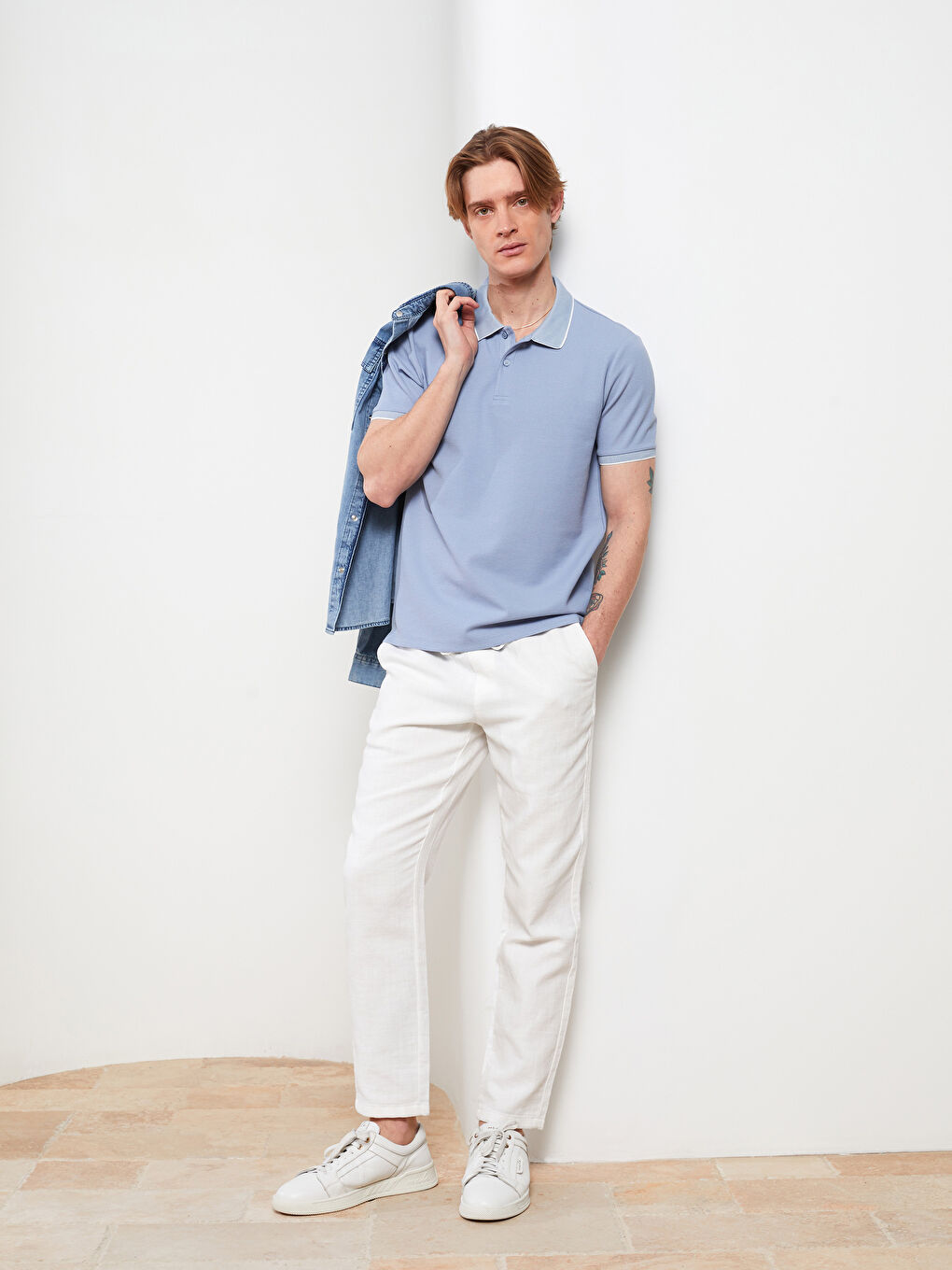 Mavi Polo Yaka Kısa Kollu Erkek Tişört