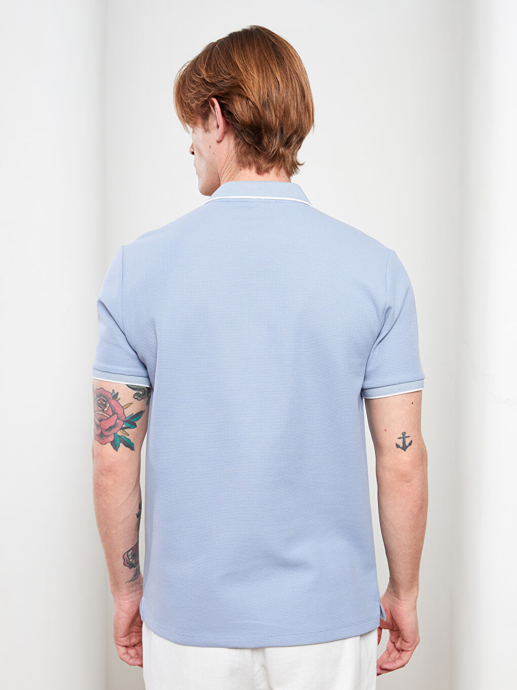 Mavi Polo Yaka Kısa Kollu Erkek Tişört-4