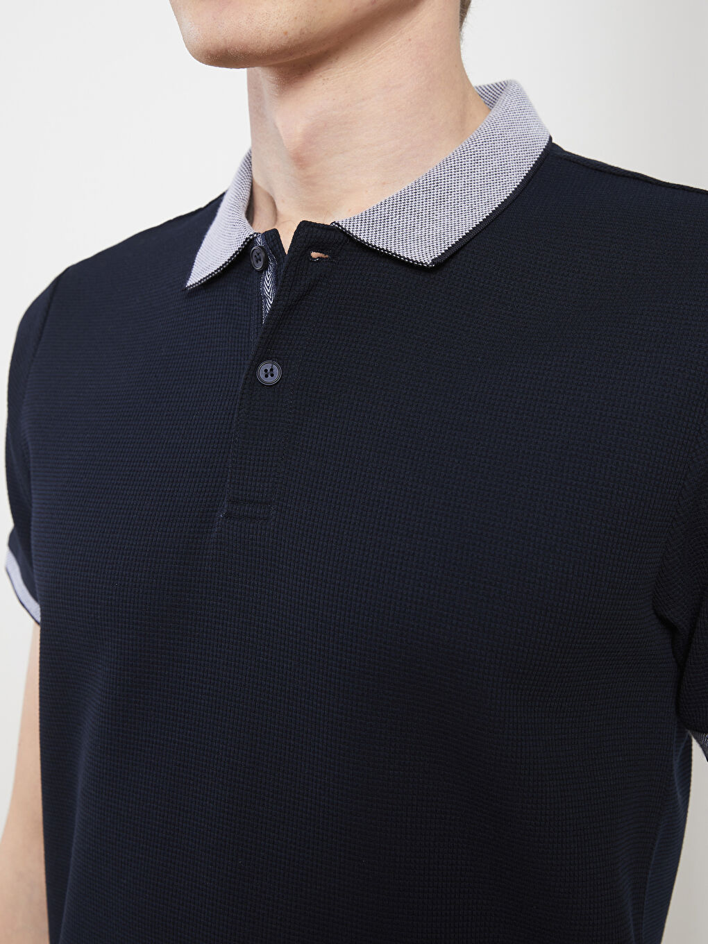 Lacivert Polo Yaka Kısa Kollu Erkek Tişört-2