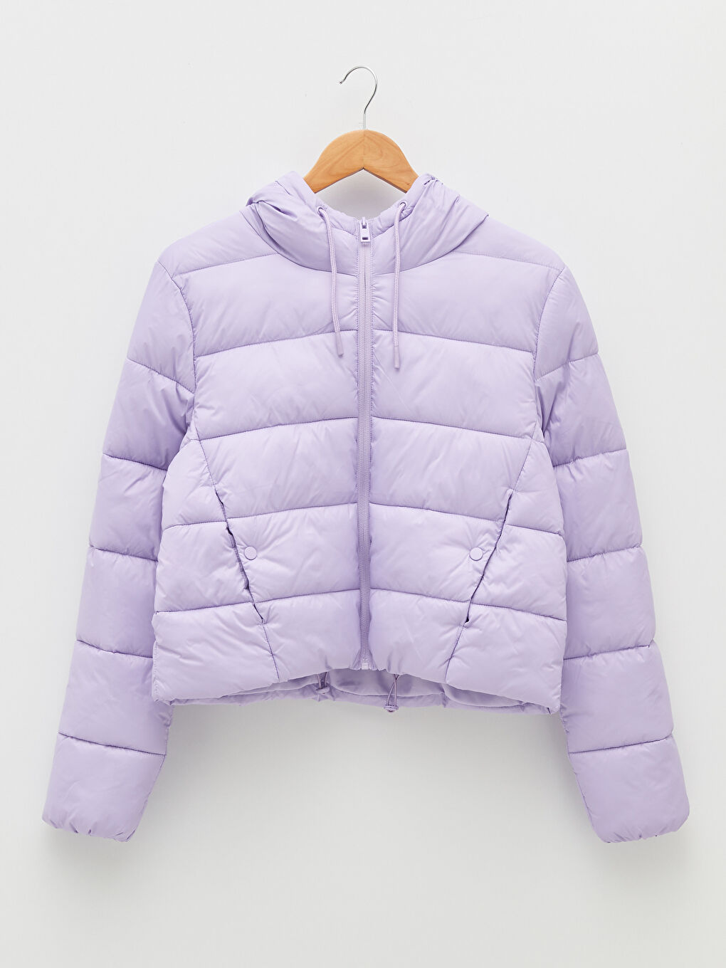 Lila Kapüşon Yaka Düz Cep Detaylı Kadın Şişme Mont-4