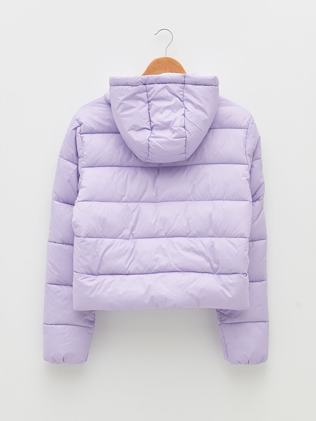 Lila Kapüşon Yaka Düz Cep Detaylı Kadın Şişme Mont-5