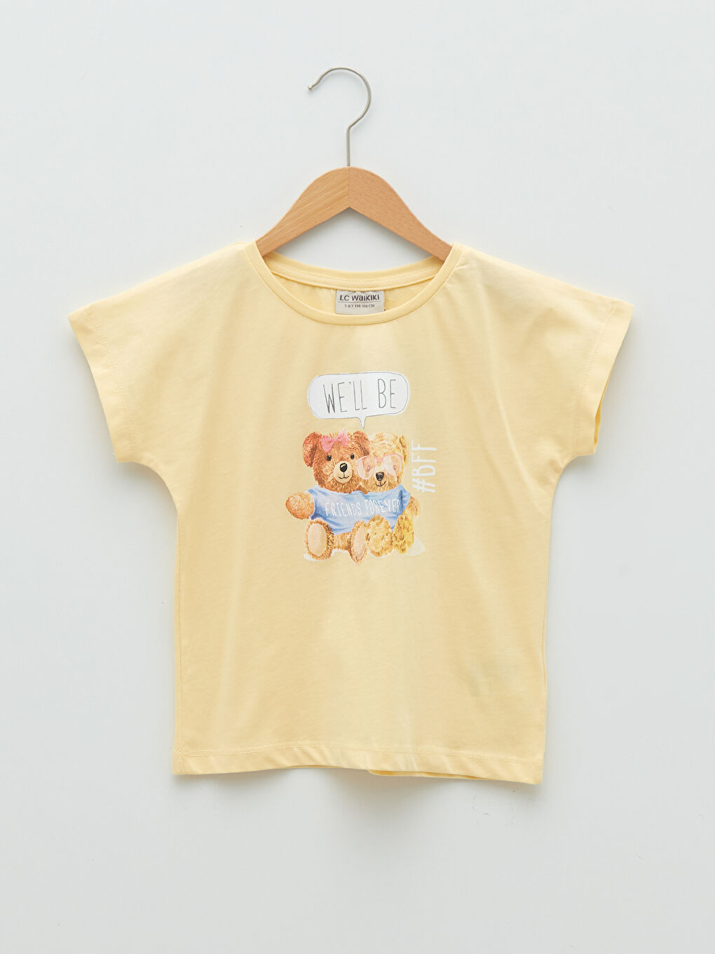Crew Neck Teddy Bear Printed Girls' T-Shirt