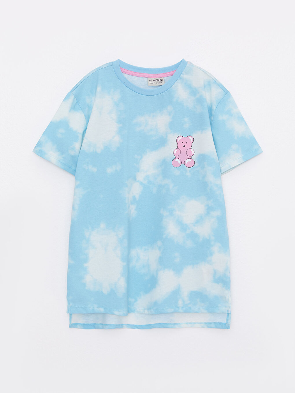 Turkuaz Bisiklet Yaka Baskılı Kısa Kollu Kız Çocuk Tişört