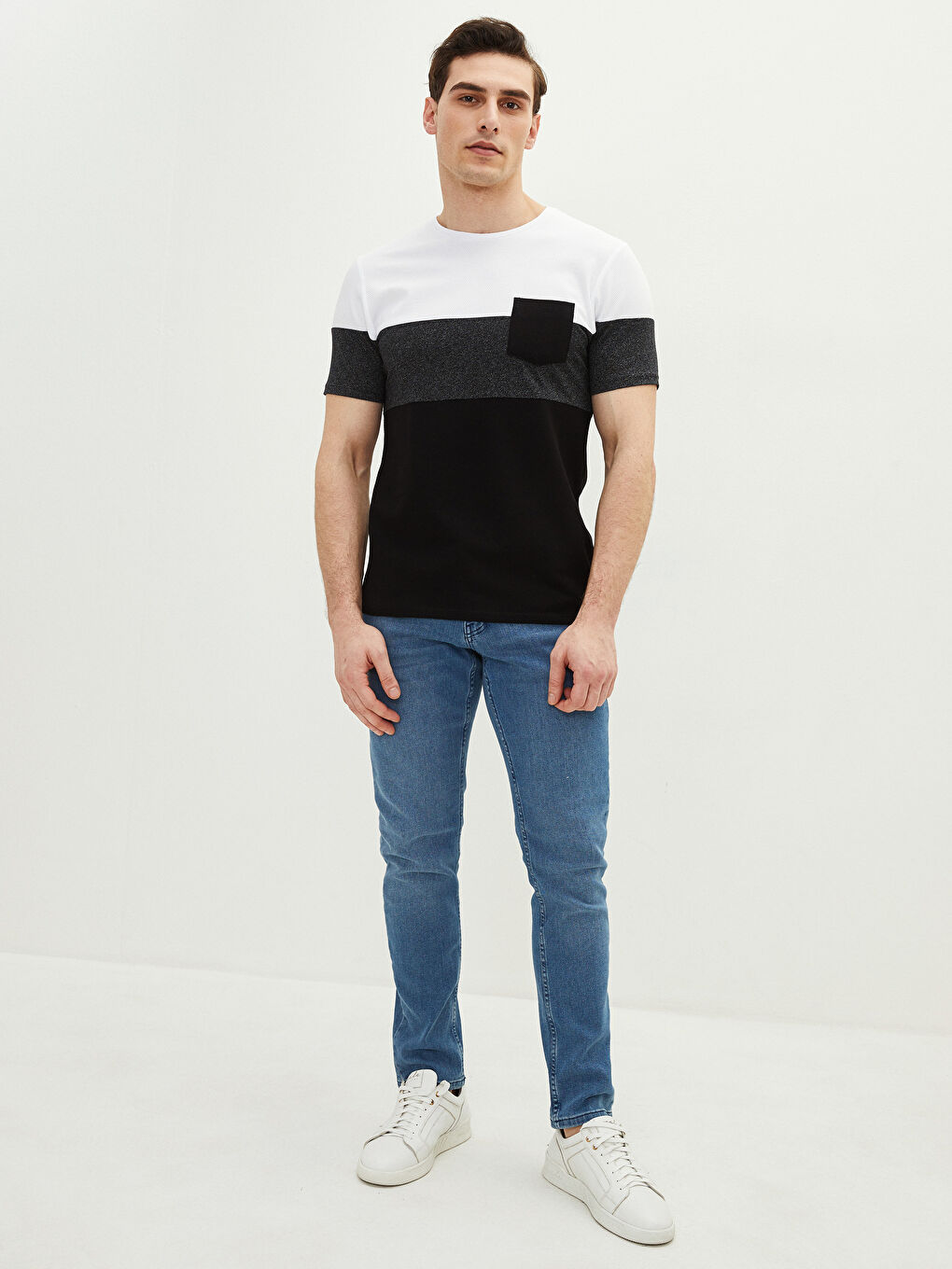 T-shirt pour Hommes en Piqué à Manches Courtes et Col Rond Bloc de Couleurs-3