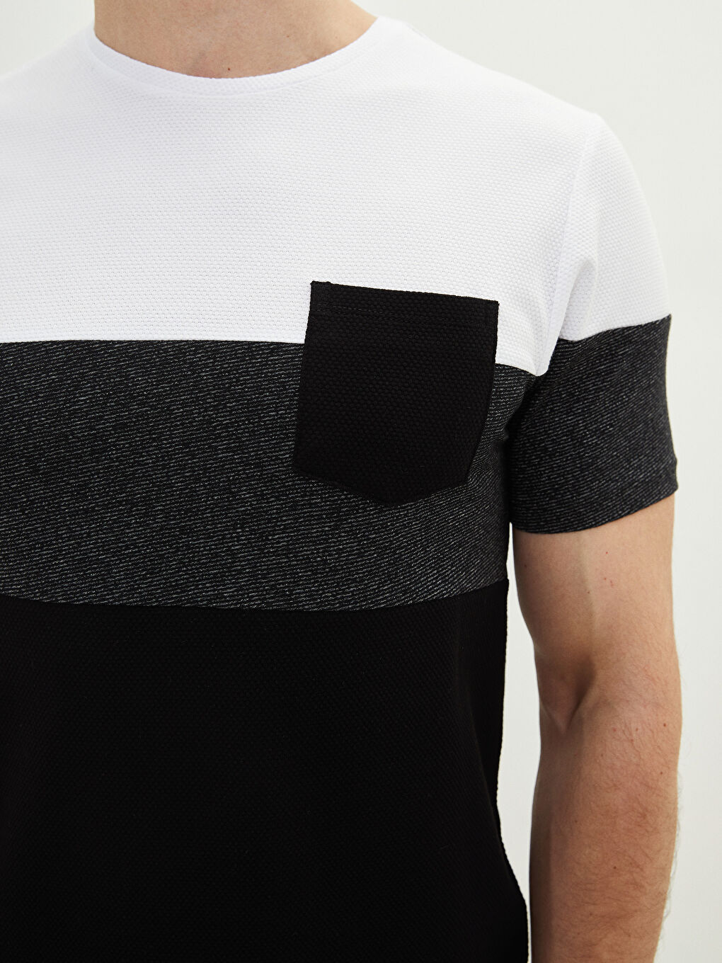 T-shirt pour Hommes en Piqué à Manches Courtes et Col Rond Bloc de Couleurs-4