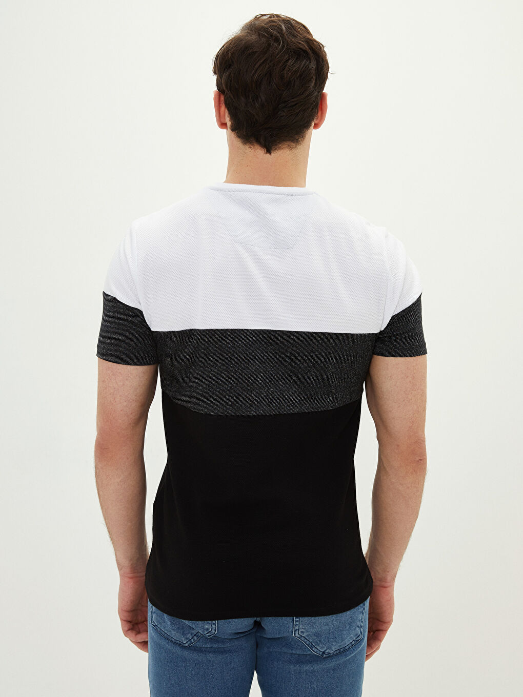 T-shirt pour Hommes en Piqué à Manches Courtes et Col Rond Bloc de Couleurs-5