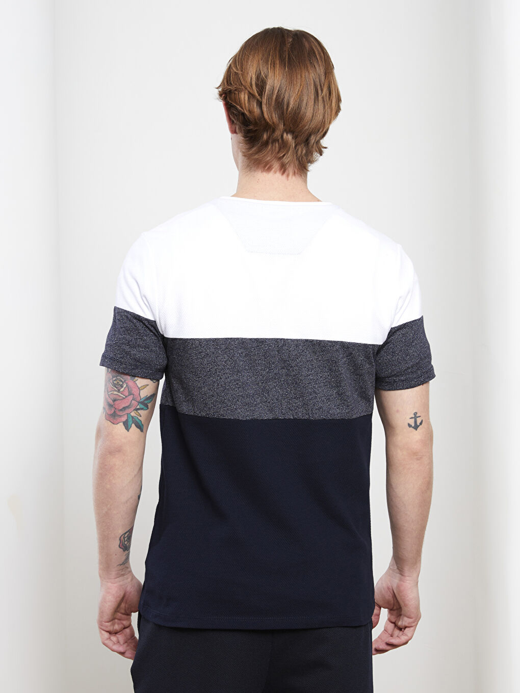 Lacivert Bisiklet Yaka Kısa Kollu Renk Bloklu Pike Erkek Tişört-3