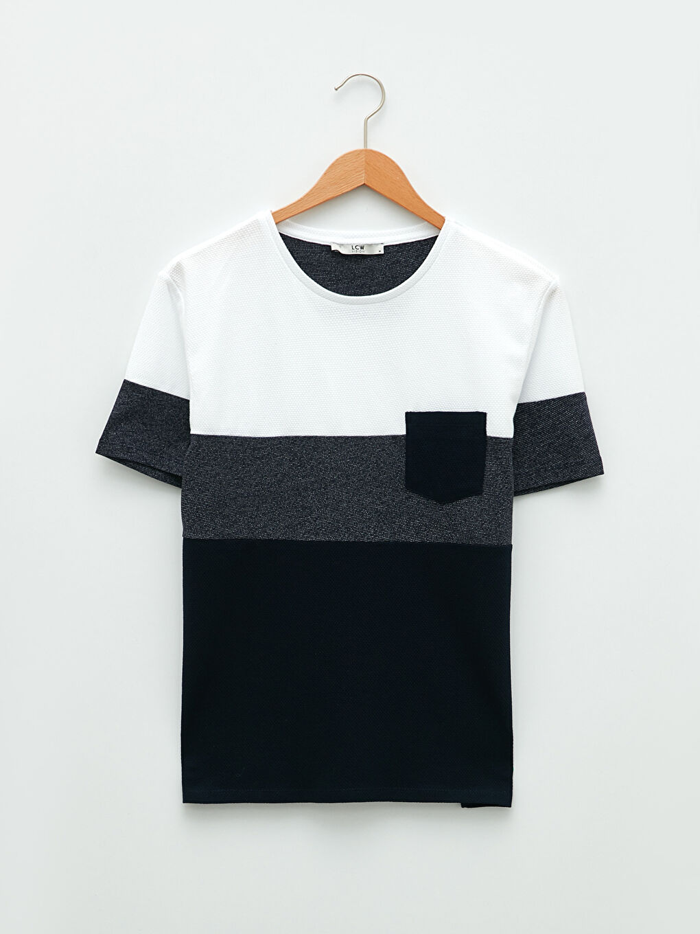 Lacivert Bisiklet Yaka Kısa Kollu Renk Bloklu Pike Erkek Tişört-4