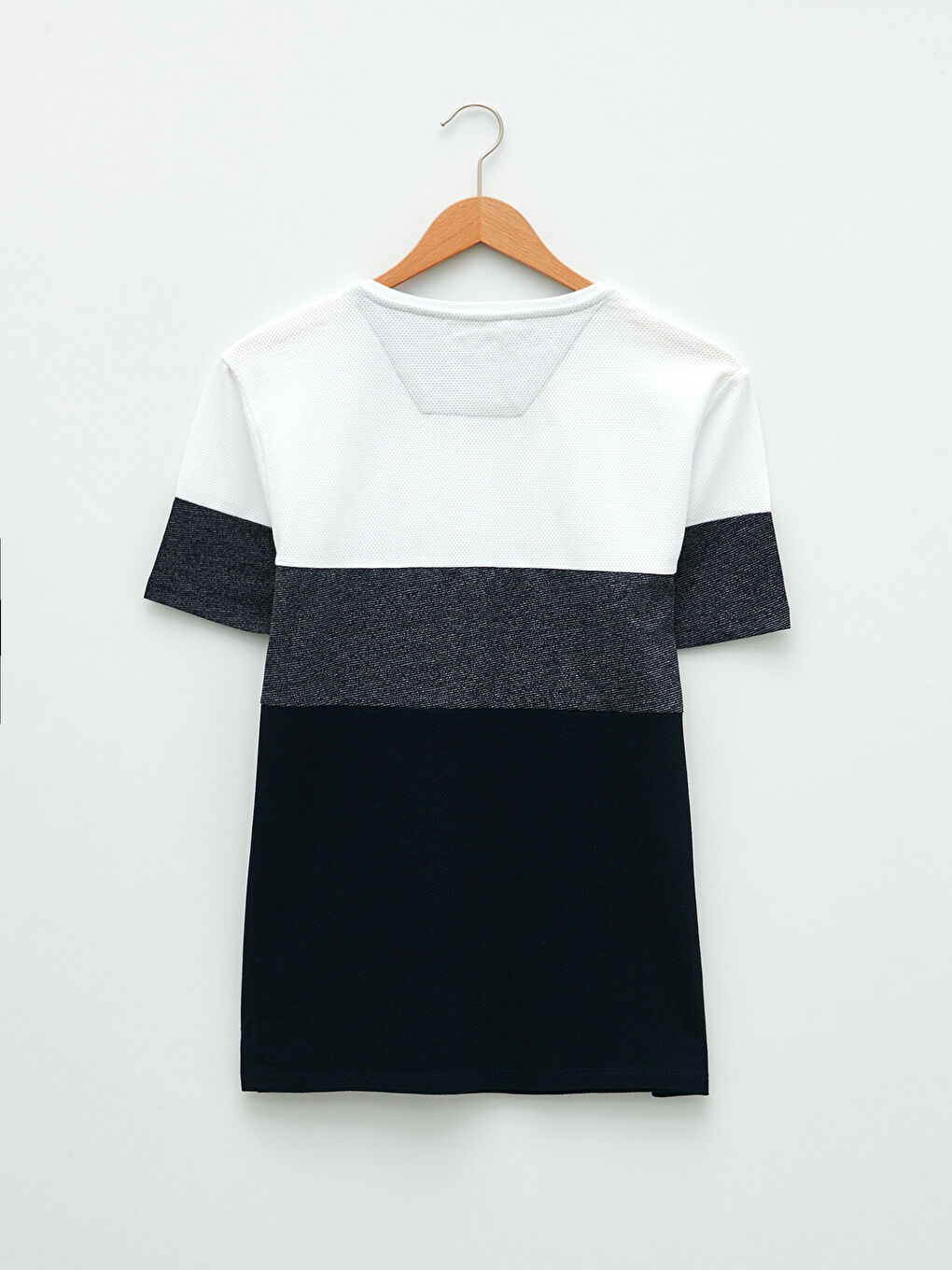 Lacivert Bisiklet Yaka Kısa Kollu Renk Bloklu Pike Erkek Tişört-5