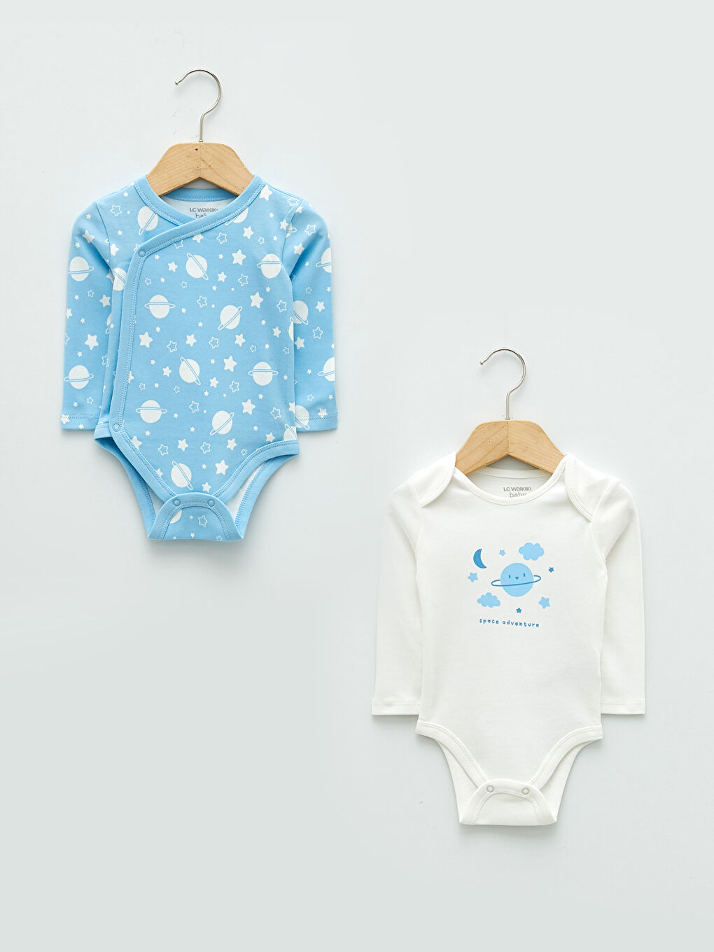 Crew Neck Long Sleeve Printed Baby Boy Bodysuit with Snap Crotch 2-Pack