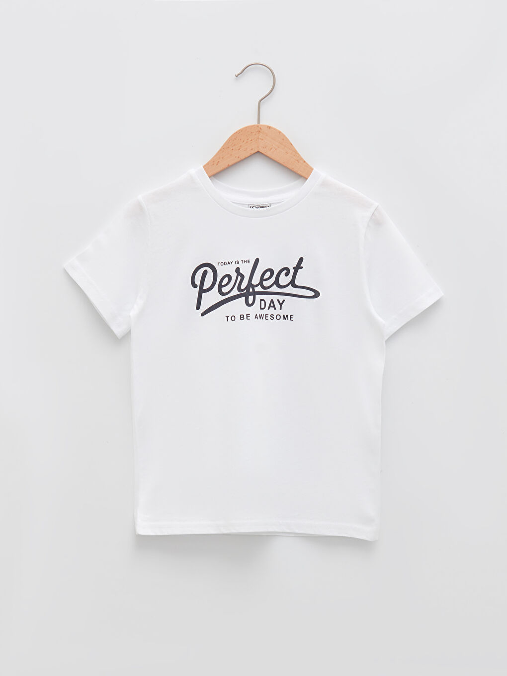 Beyaz Bisiklet Yaka Baskılı Kısa Kollu Erkek Çocuk Tişört