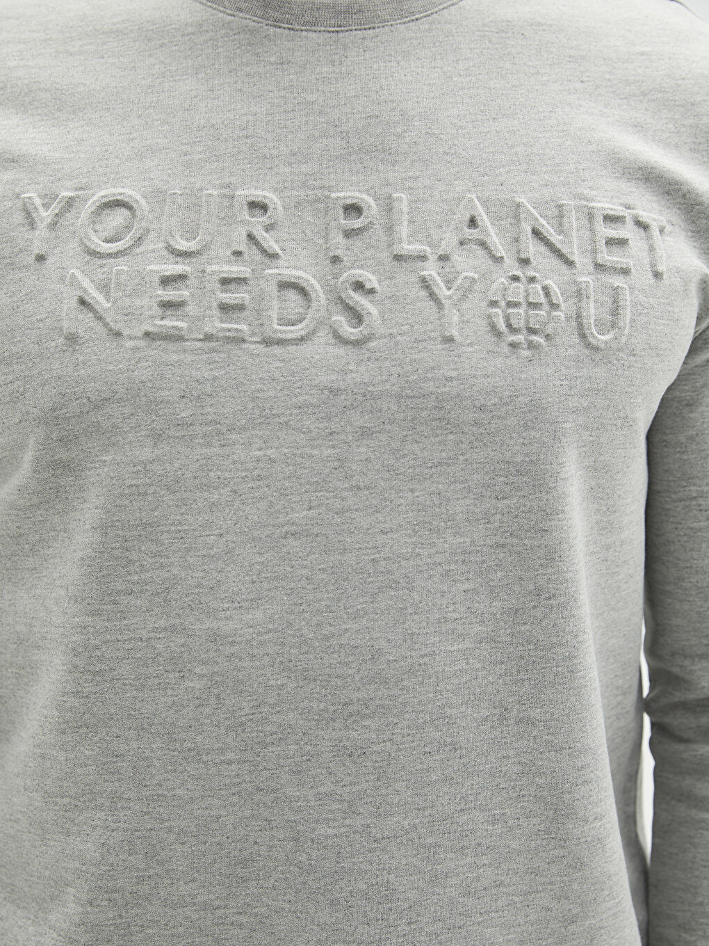 Gri Bisiklet Yaka Uzun Kollu Baskılı Erkek Sweatshirt-3