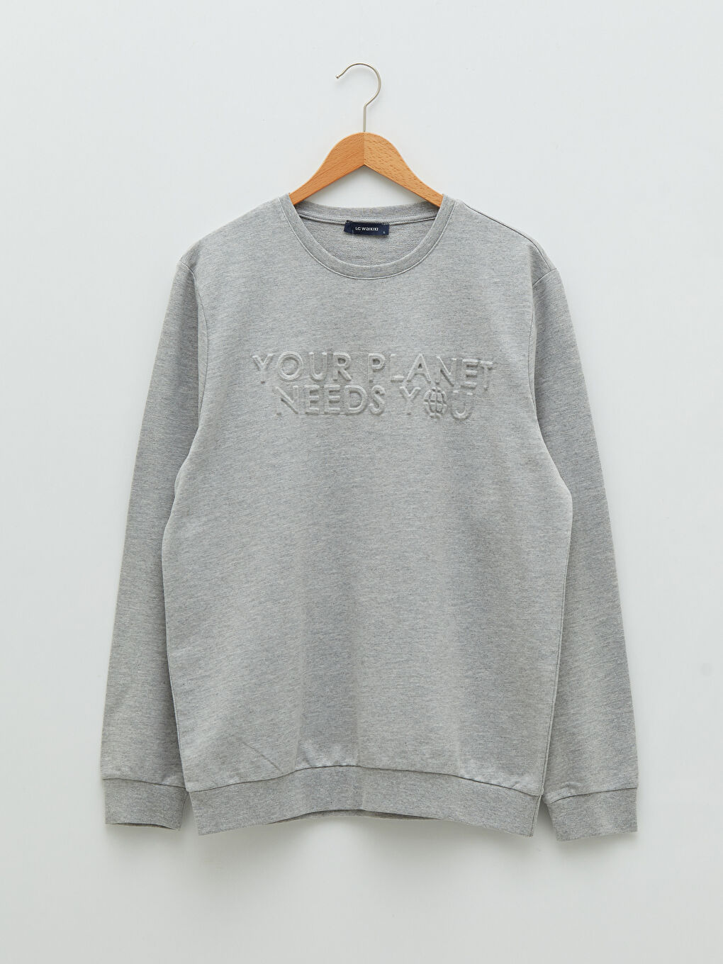 Gri Bisiklet Yaka Uzun Kollu Baskılı Erkek Sweatshirt-5