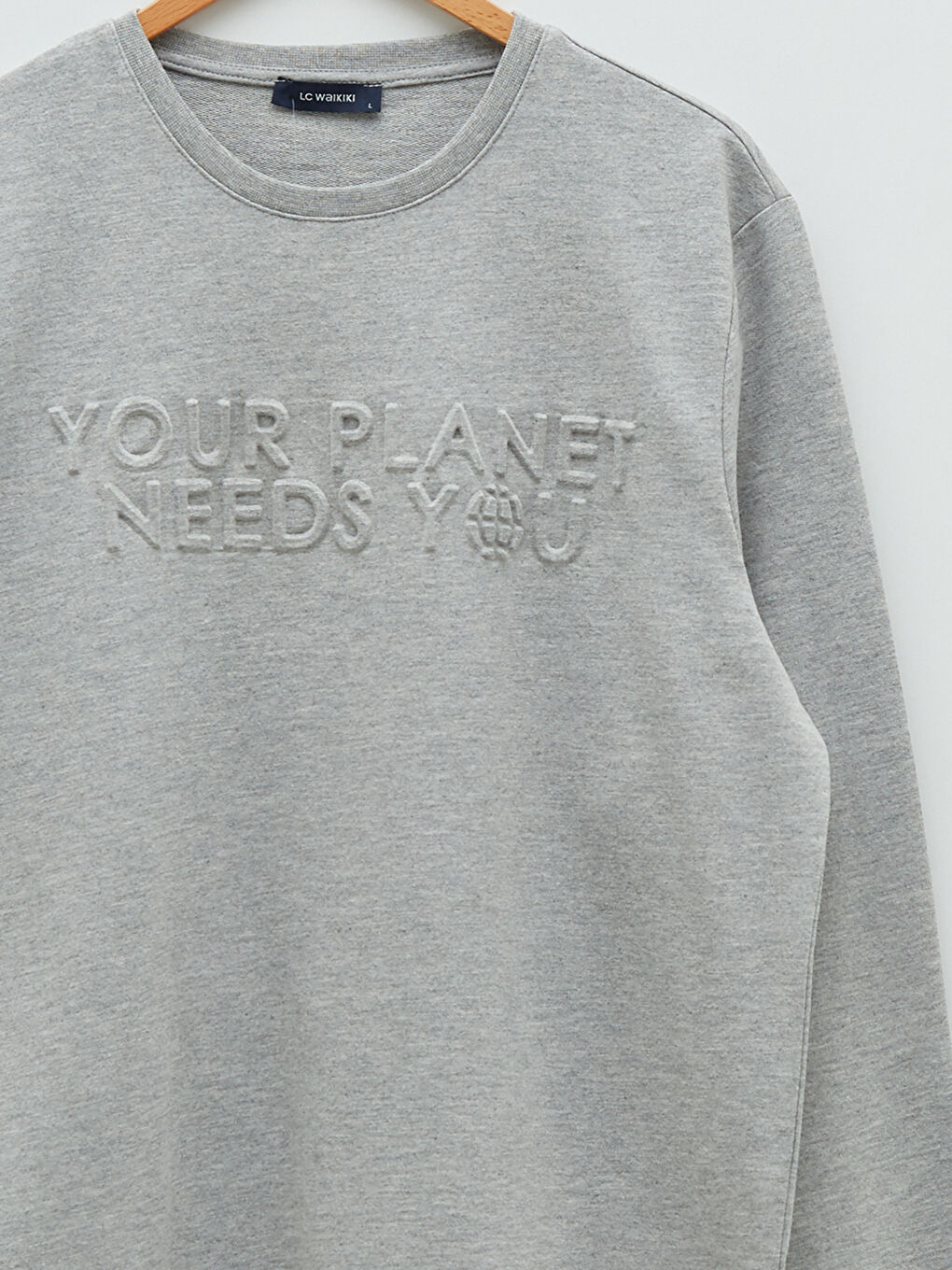 Gri Bisiklet Yaka Uzun Kollu Baskılı Erkek Sweatshirt-7