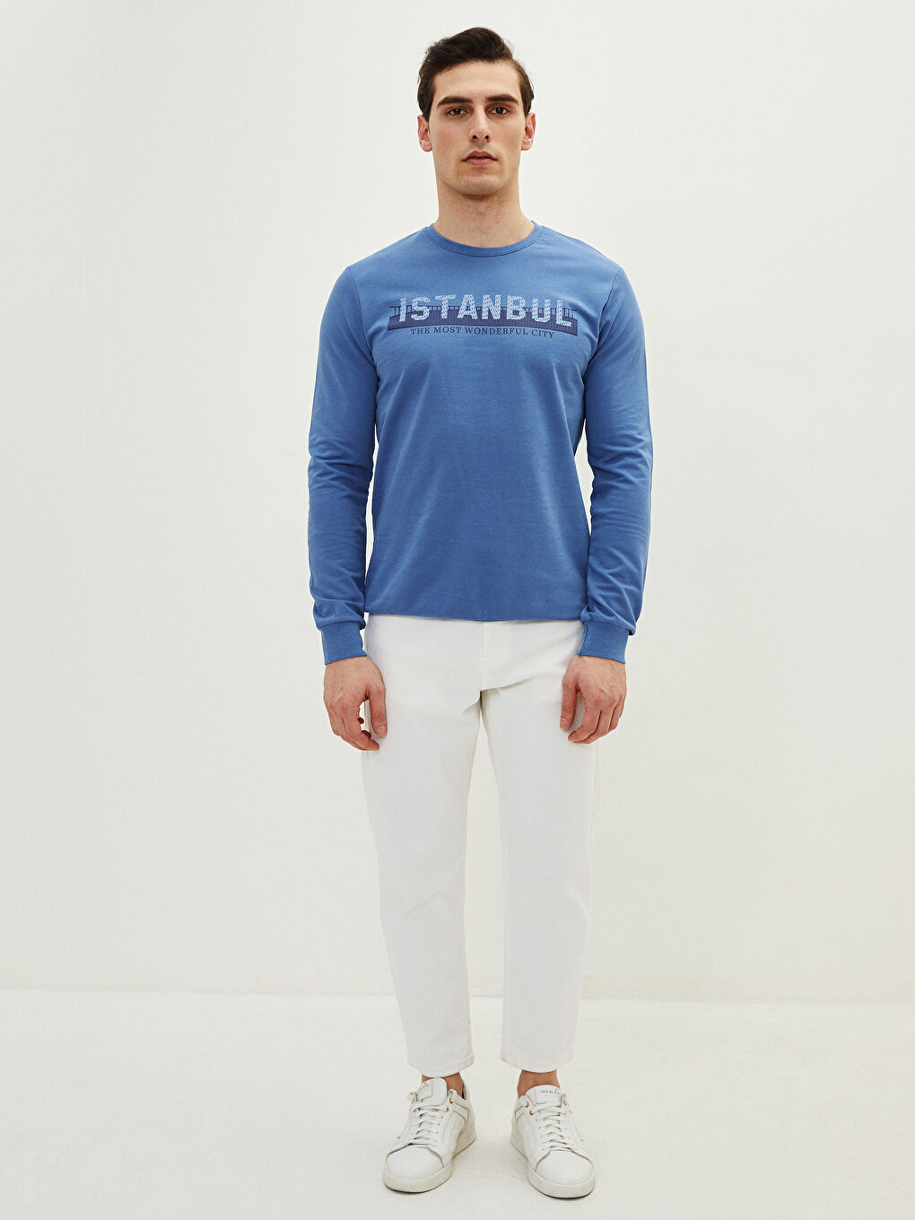 Mavi Bisiklet Yaka Uzun Kollu İstanbul Baskılı Erkek Sweatshirt-2