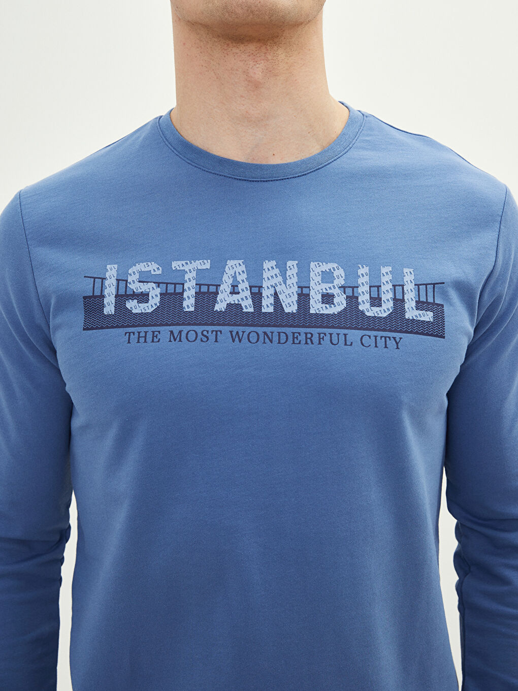 Mavi Bisiklet Yaka Uzun Kollu İstanbul Baskılı Erkek Sweatshirt-3