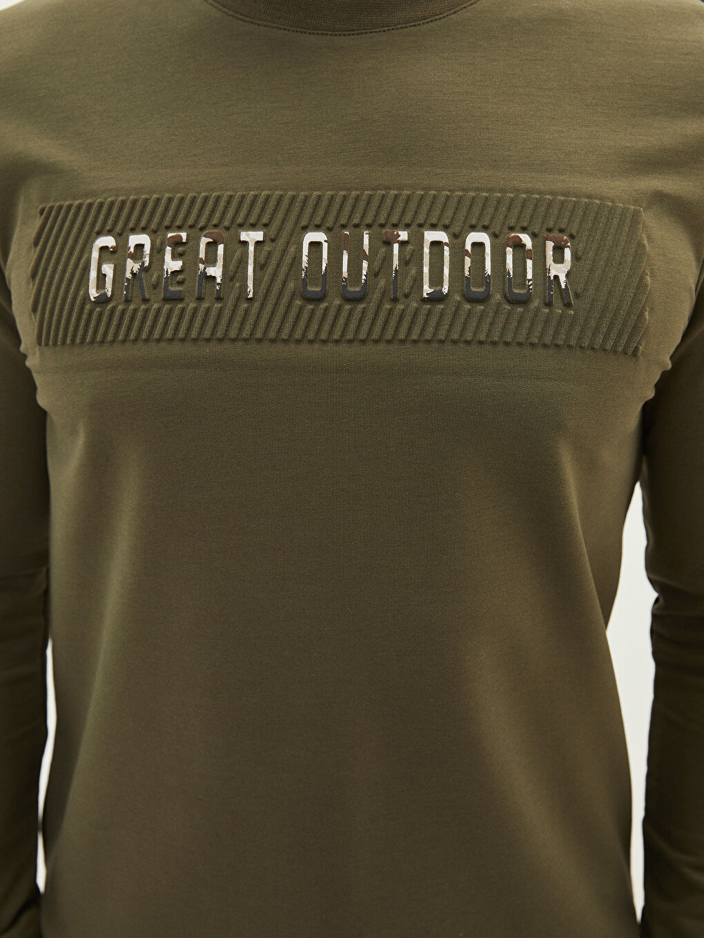 Haki Bisiklet Yaka Uzun Kollu Baskılı Erkek Sweatshirt-3