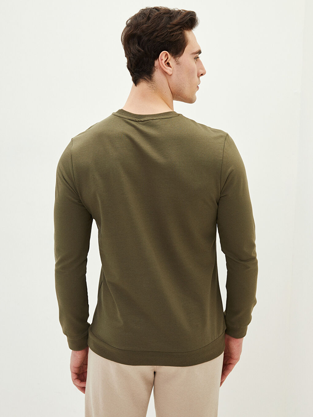 Haki Bisiklet Yaka Uzun Kollu Baskılı Erkek Sweatshirt-4