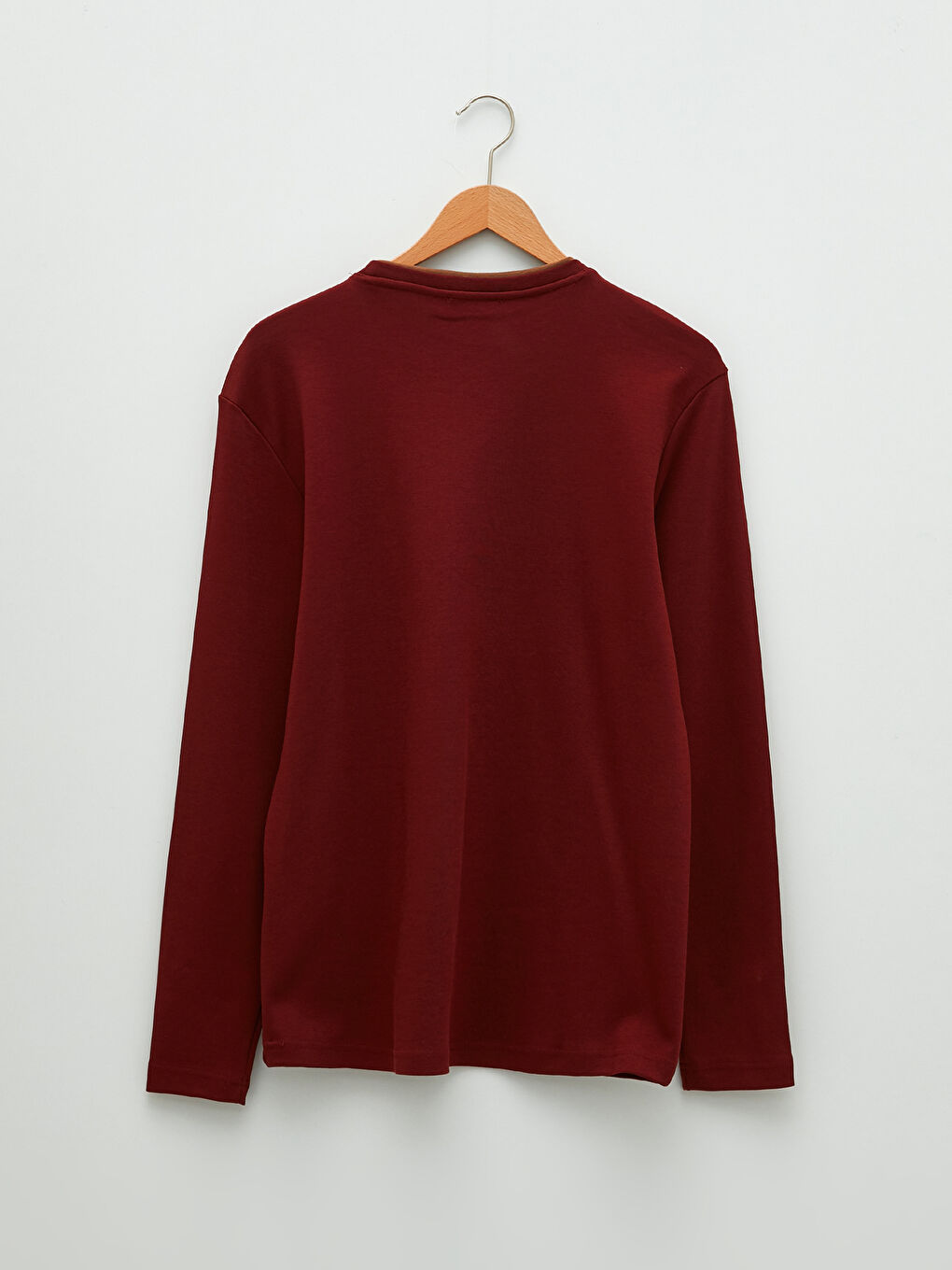 Bordo Bisiklet Yaka Uzun Kollu Baskılı Penye Erkek Tişört-6