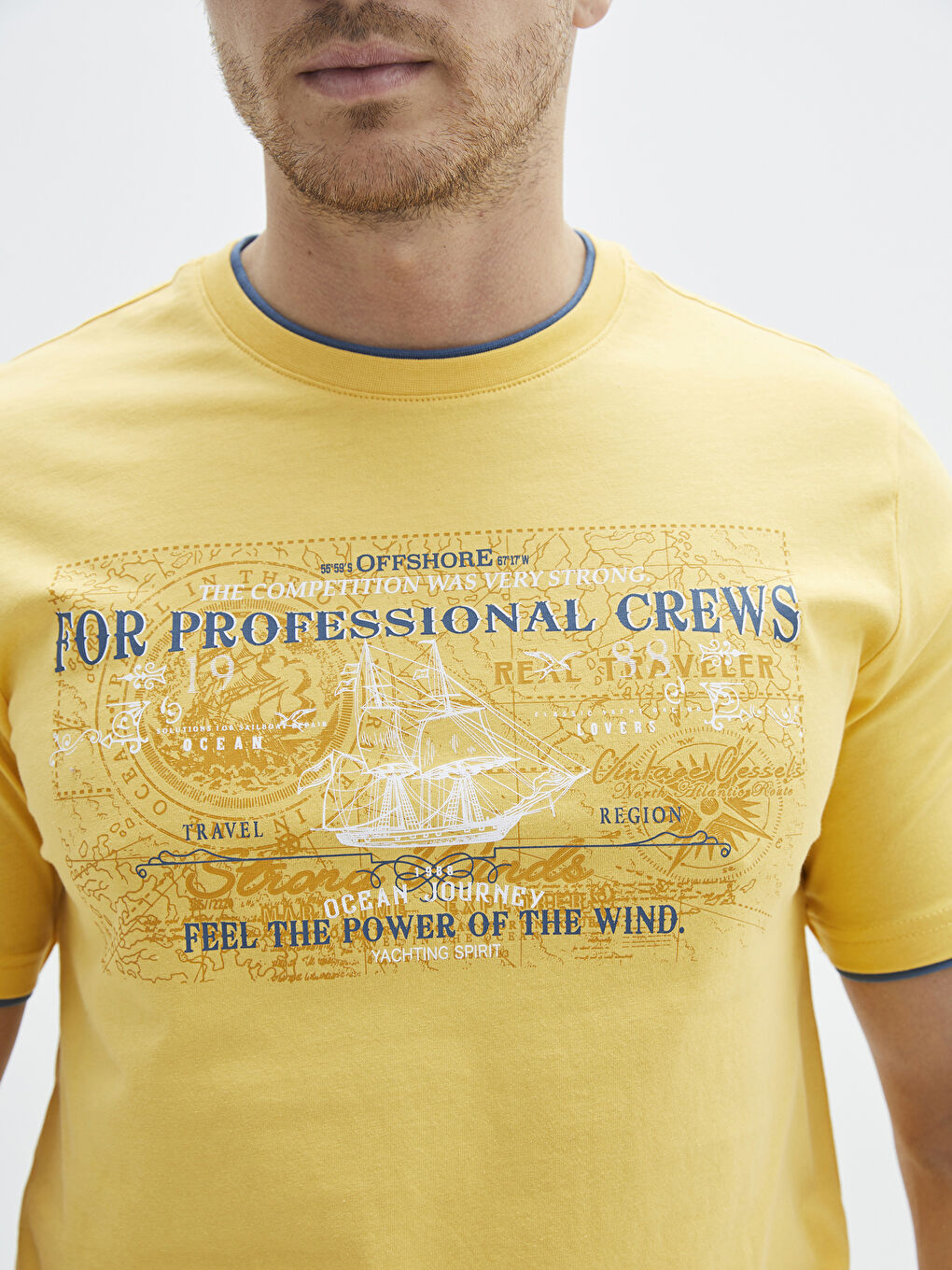 تيشيرت رجالي ياقة دائرية كم قصير مطبوع قطن ممشط-3