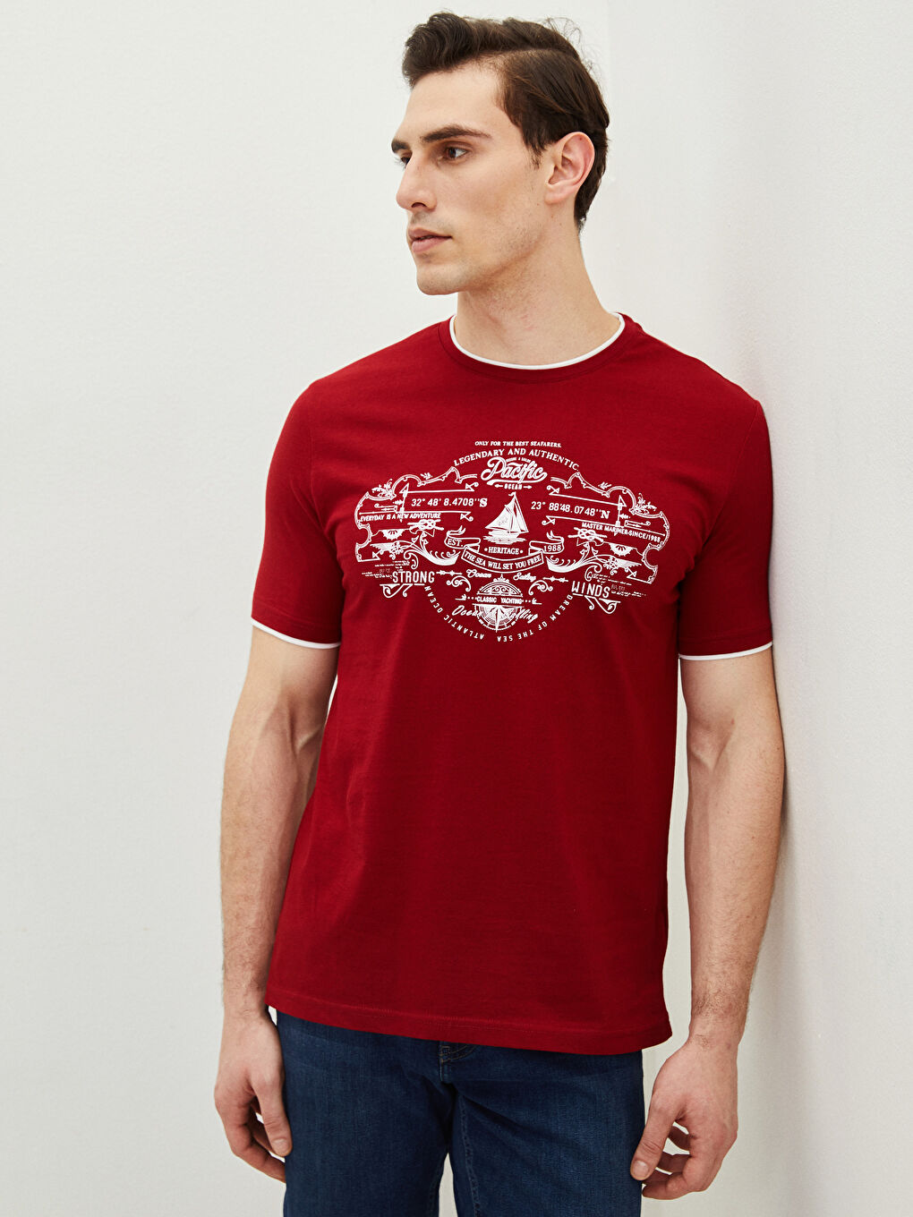 Crew Neck Short Sleeve Printed Combed Cotton Men's T-shirt-1