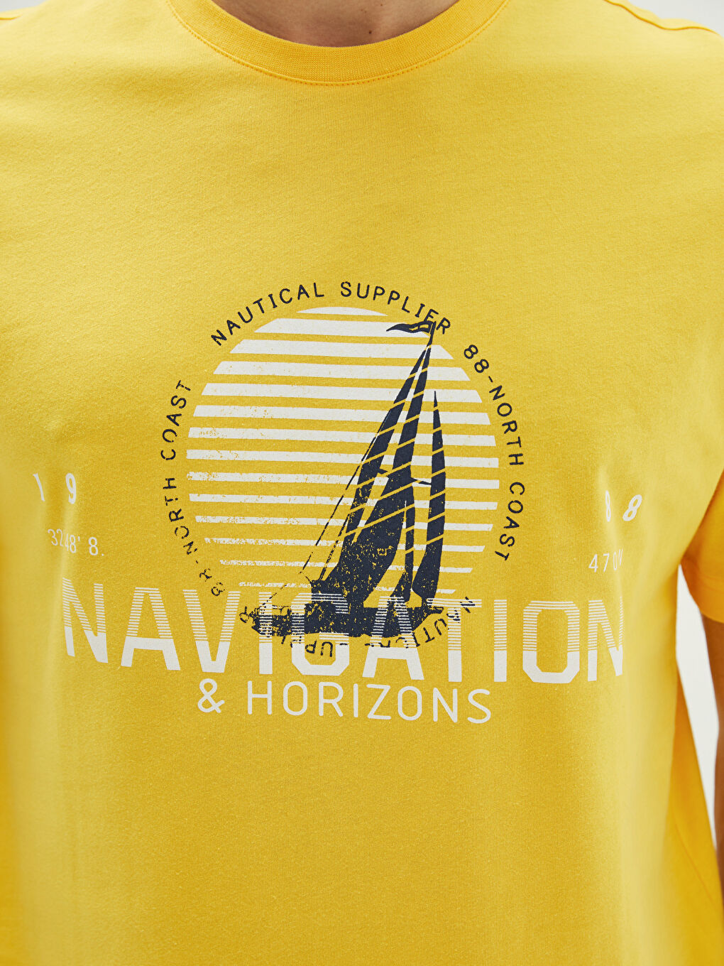 Sarı Bisiklet Yaka Kısa Kollu Baskılı Penye Erkek Tişört-3
