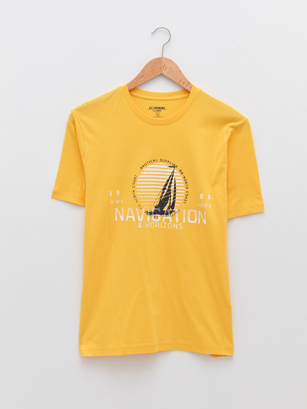 Sarı Bisiklet Yaka Kısa Kollu Baskılı Penye Erkek Tişört-5